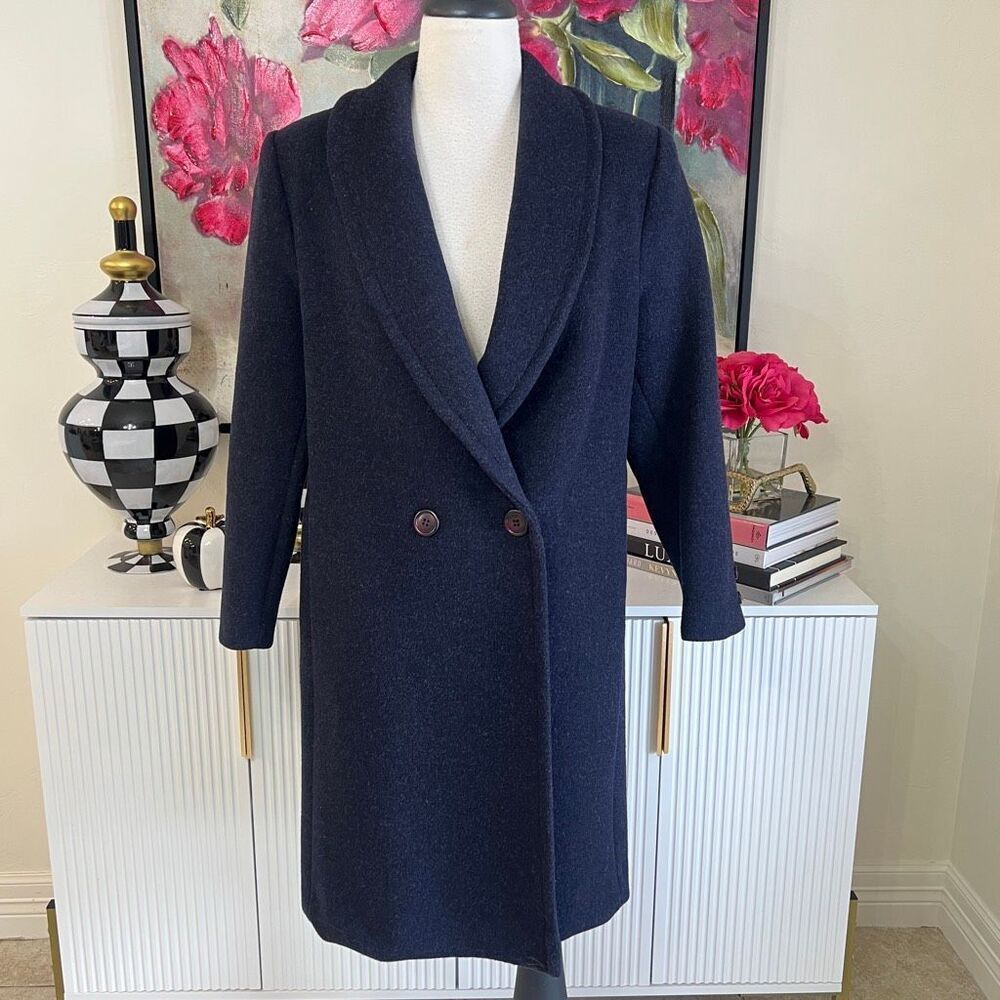 BillyCoat Women's Wool Long-Sleeve Double-Breasted  Peacoat Black Size Small